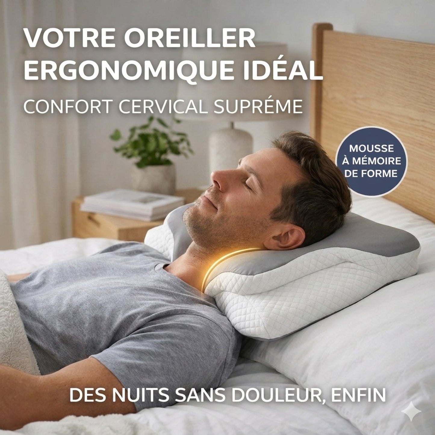 Oreiller ergonomique pour les personnes qui veulent enfin dormir sans douleurs cervicales