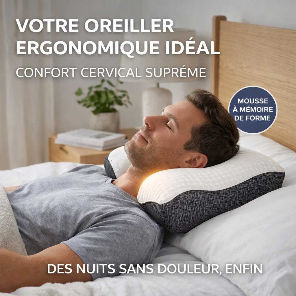 Oreiller ergonomique pour les personnes qui veulent enfin dormir sans douleurs cervicales