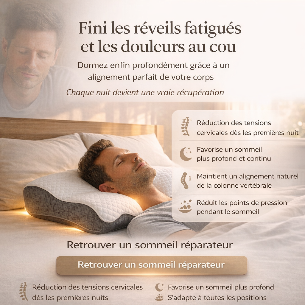 Oreiller ergonomique pour les personnes qui veulent enfin dormir sans douleurs cervicales