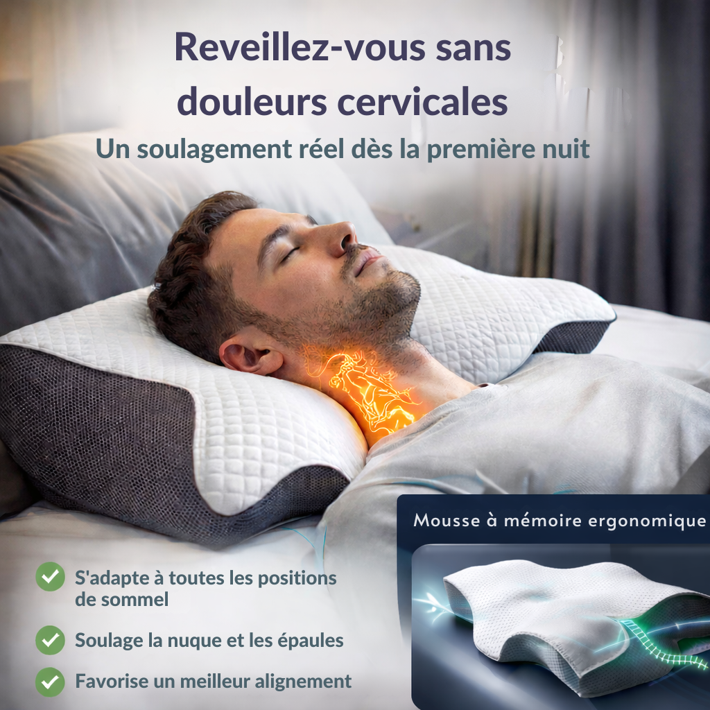 Oreiller ergonomique pour les personnes qui veulent enfin dormir sans douleurs cervicales